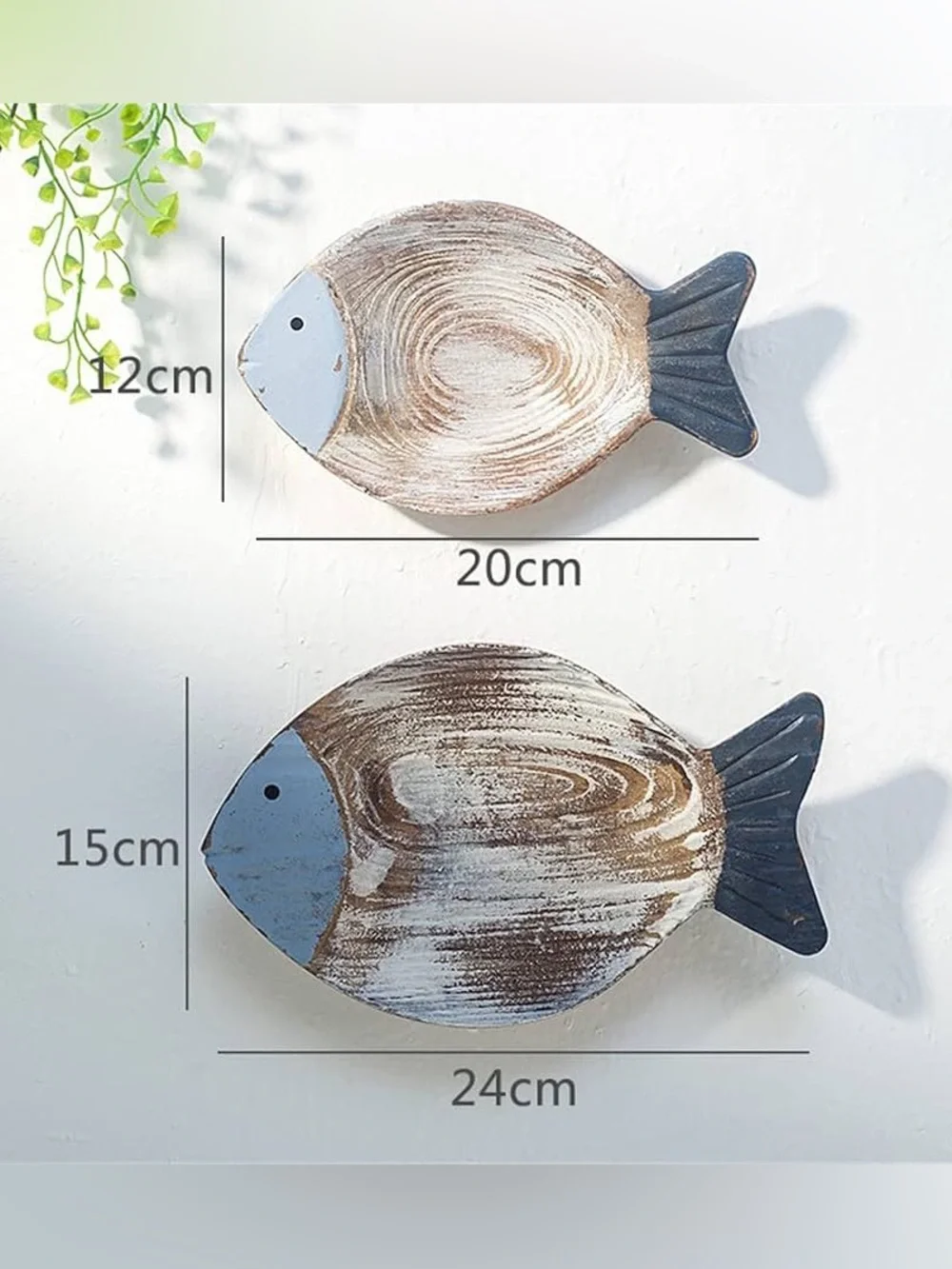 2 pack Wood Fish Nautical Beach Wall Decor